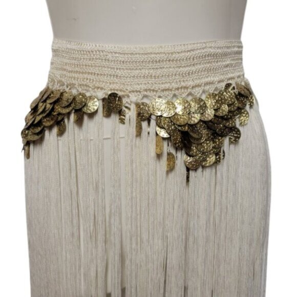 Hip Skirt Belly Dance Tassels Fringe Skirt Bellydance Coins and Fringe Hip Scarf - Picture 2 of 13